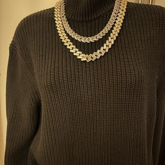 Men's 925 Iced Out Silver Cuban Link Chain w. vvs baguette stones